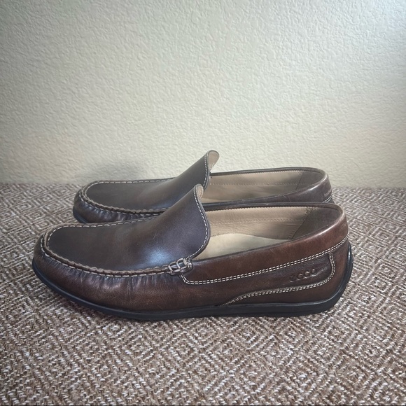 Ecco Driving Moc Men EU 41 US 8 Slip-On Loafers Brown Leather Shoes Career EUC - Picture 2 of 9
